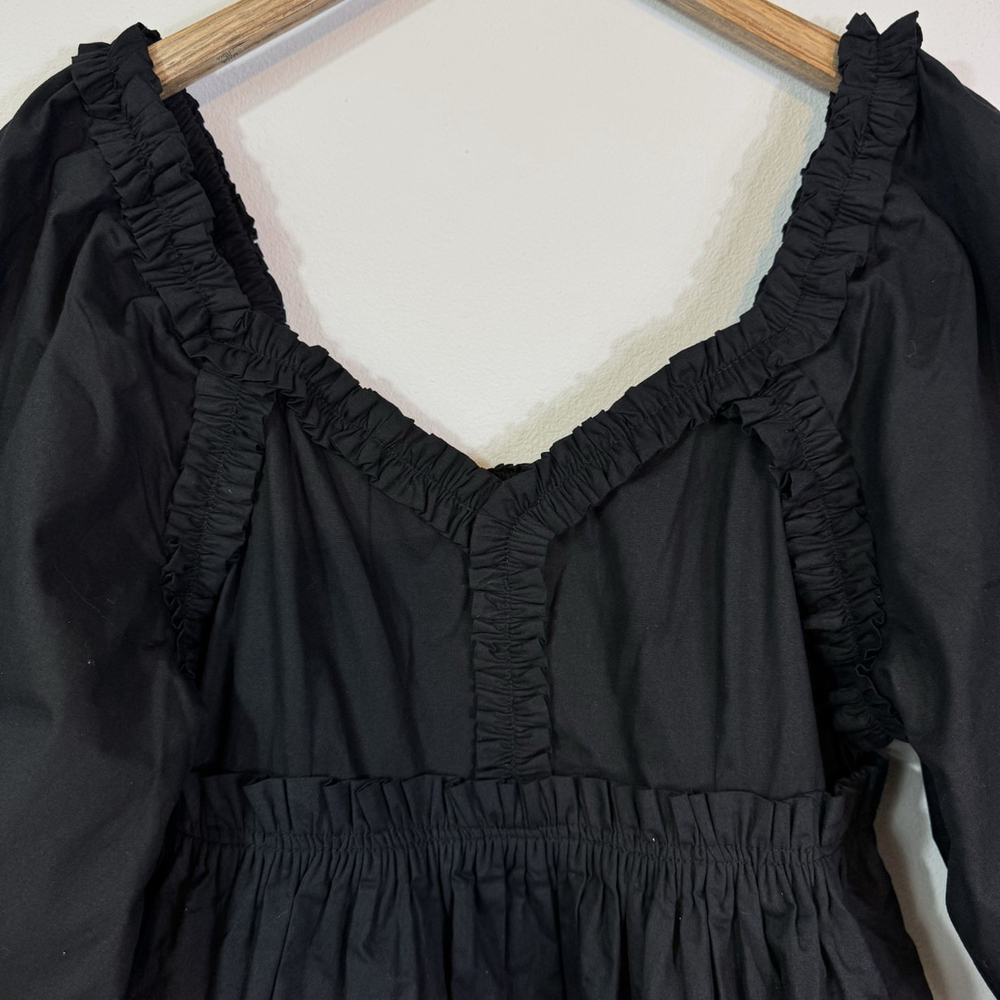 AVEC LES FILLES Cotton Puff Sleeve Bubble Hem Mini Dress Black Size M - Picture 5 of 8